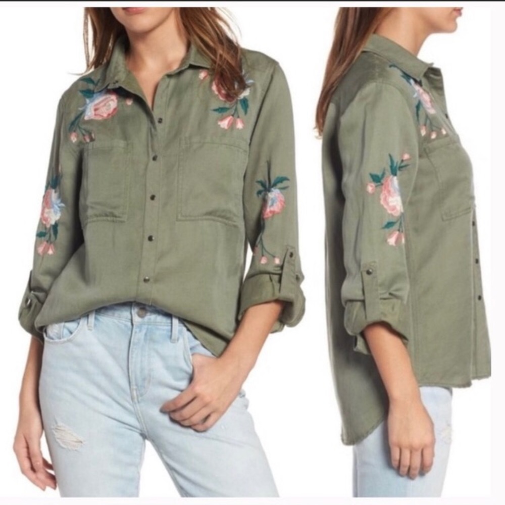 Rails Channing Sage Floral Embroidered Shirt